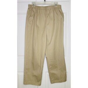 Laura Scott Stretch Waist Sz 14 Beige Pants Tapered Leg Comfort Fit Casual